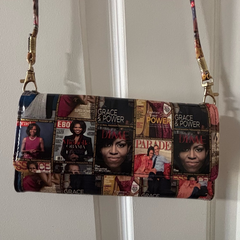 Michelle Obama Magazine Print Wallet Crossbody Purse – Magnetic Closure